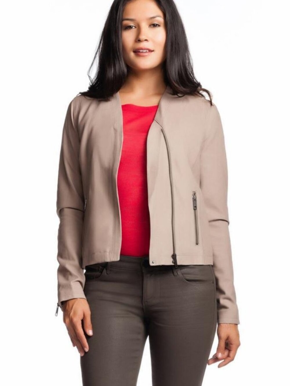 Joie Kellyn Jacket Opal Zip Front Leather Brown Taupe NWT